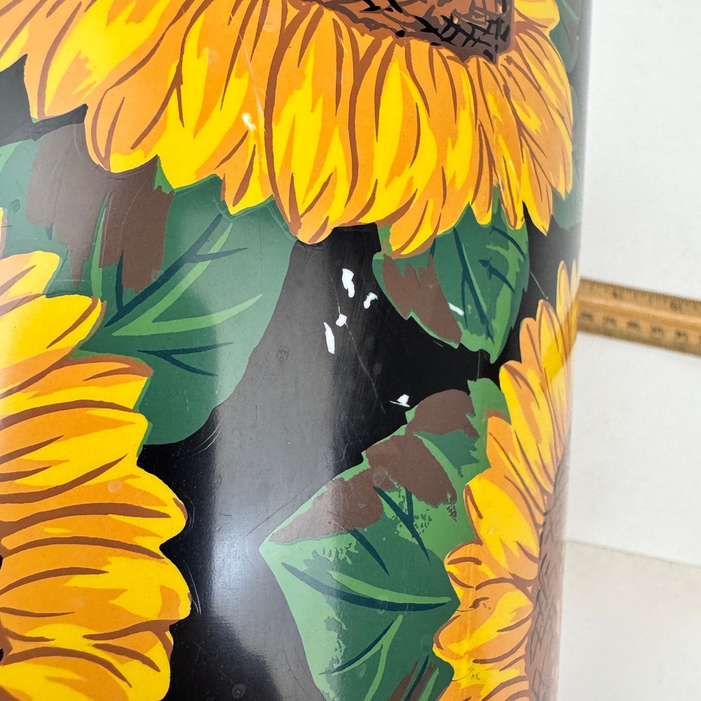Rare Vtg Plastic Round Sunflower Garbage Can Bathroom Bedroom Grunge White Black - Picture 5 of 10